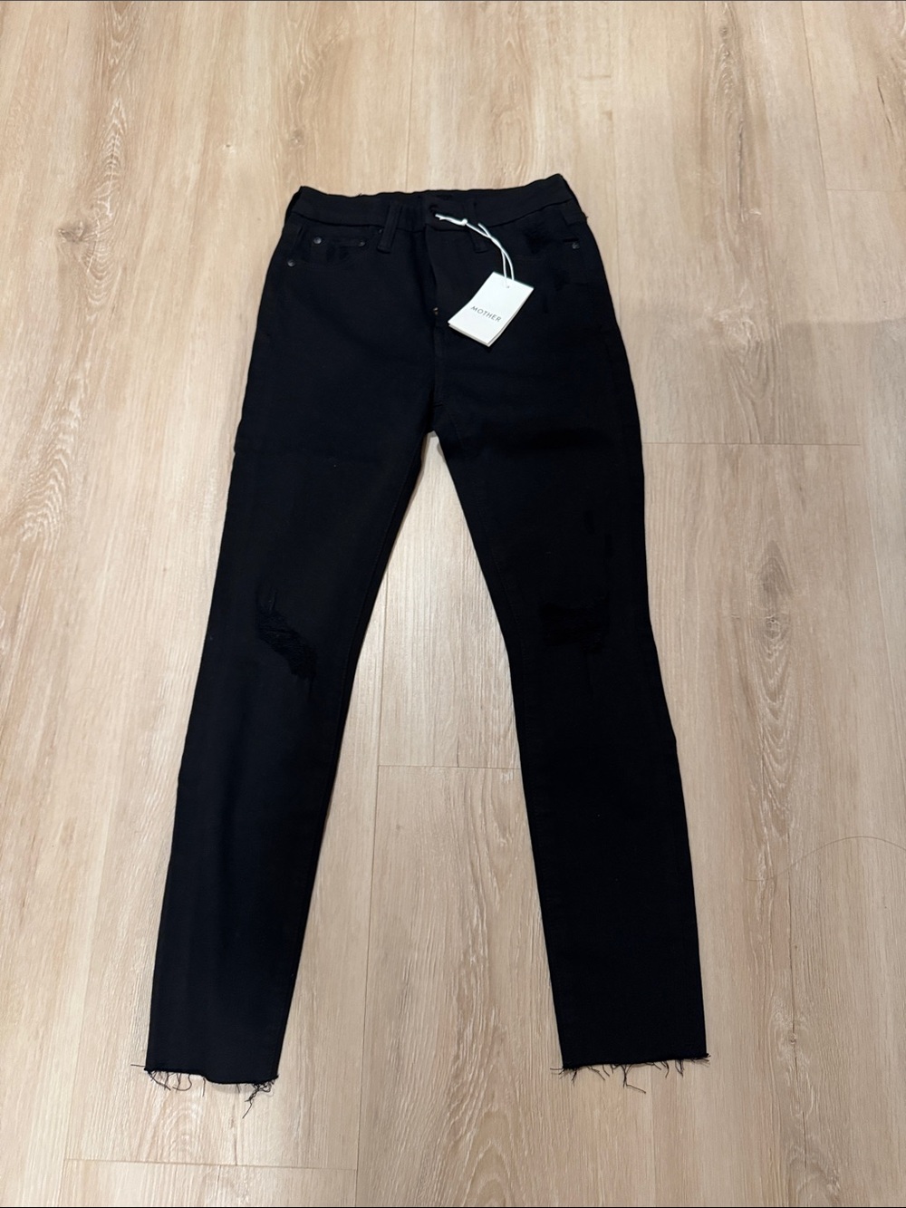 MOTHER Black Jeans with Gold Zipper Detail
